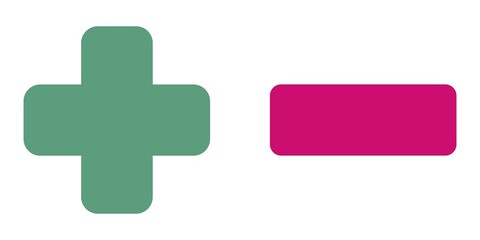 Plus and minus mark icons flat green and red colors.