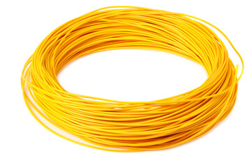 yellow electric cable isolated on white background. electrical wire