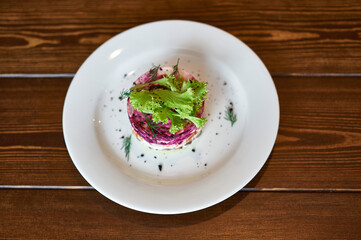 A bowl of food on a plate