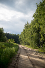 Fototapeta na wymiar cloudy sky clouds after rain trees summer forest country road