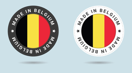 Set of two Belgian stickers. Made in Belgium. Simple icons with flags.