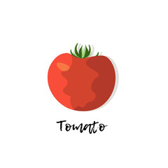 Single vegetable. Tomato with green leaves.  Flat style vector illustration.