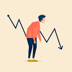 Crisis sad man. Flat illustration in cartoon style. Vector.