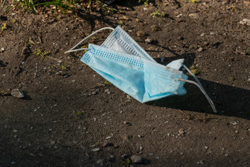 Disposable personal protective equipment discarded in public places (supermarkets parks forests)....