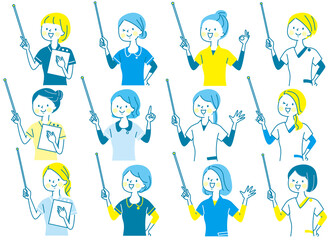 若い女性　看護師　整体師　受付　白衣　表情セット