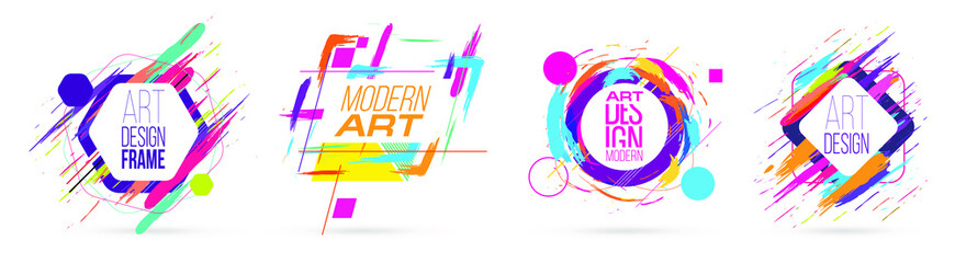 new collection Vector frame for text Modern Art graphics for hipsters . dynamic frame stylish geometric black background with gold. element for design business cards, invitations, gift cards