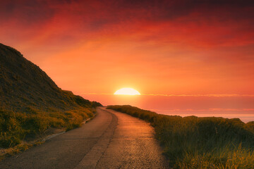 path to the sun at red sunset