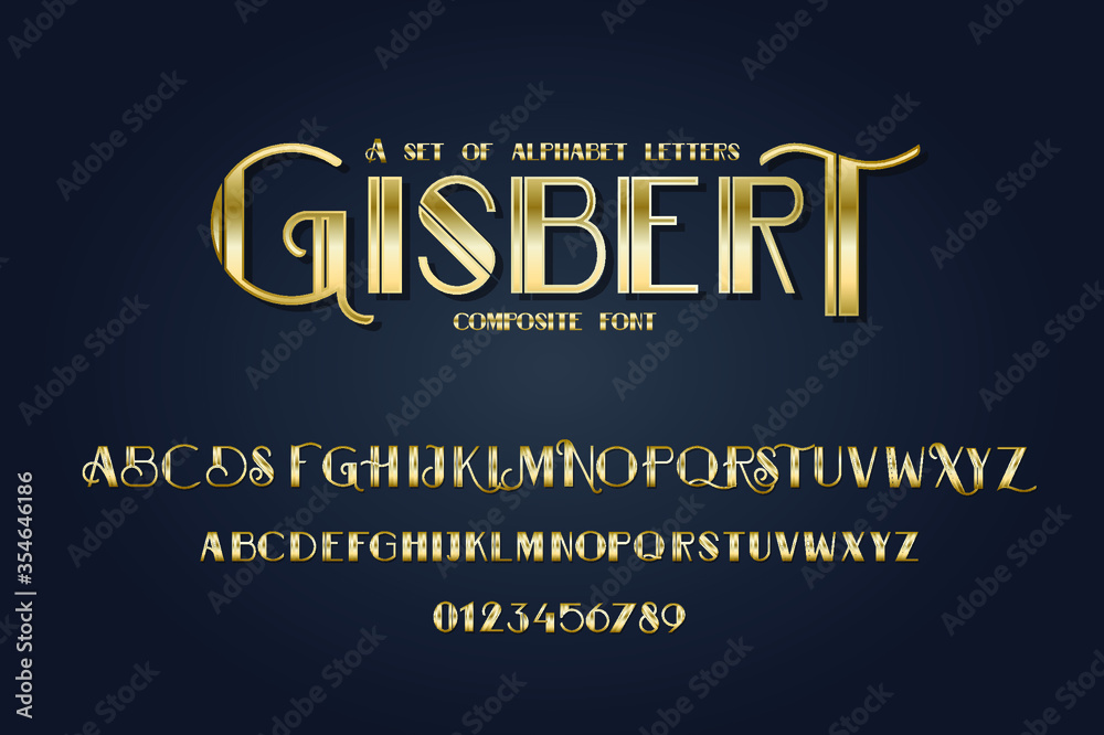Fototapete vector composite font. art deco alphabet set. lowercase and uppercase letters as well as numbering f