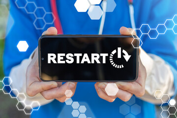 Restart Medical Concept. Renew Medicine. Modernization Healthcare Start Again. Reboot Health System.