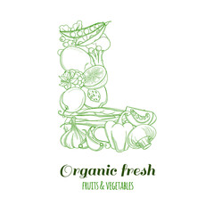 Letter L pattern logo organic farm fresh fruits and vegetables