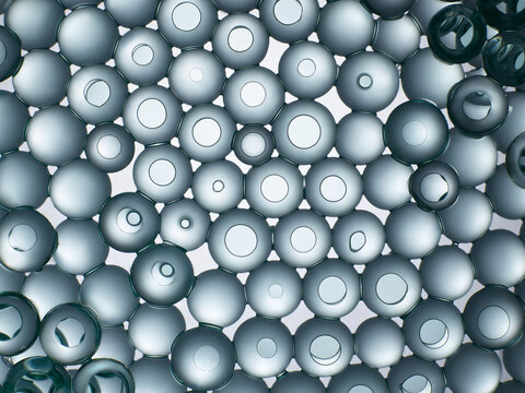 photo de sph&egrave;res coll&eacute;es entre elles comme une structure mol&eacute;culaire vue au microscope, ensemble de cellules rassembl&eacute;es comme une protection