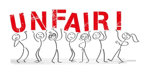 UNFAIR - People with big red letters - Group of demonstrators on road