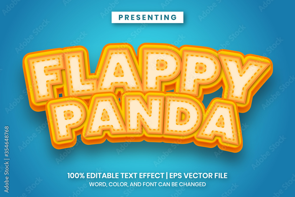Poster flappy panda - text effect with modern 3d design, gradient font complete set alphabet for game title