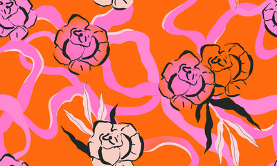 Trendy contemporary floral seamless pattern. Fashionable template for design. 