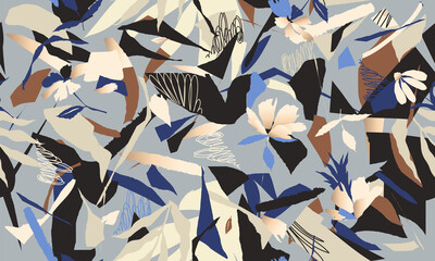 Modern artistic illustration pattern. Creative collage with shapes. Seamless pattern. Fashionable template for design.