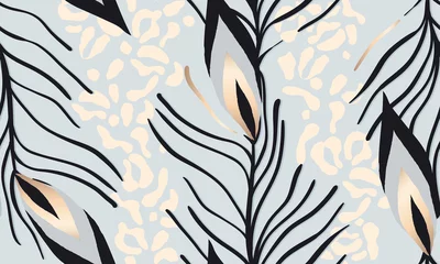 Behang Pauw Exotisch patroon met luipaardvel en pauwenveer. Creatief eigentijds naadloos patroon. Modieuze sjabloon voor ontwerp.