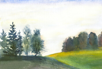 abstract landscape with trees and hills. watercolor background