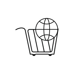 Fototapeta premium Global shopping icon. Shopping cart or trolley shopping cart line art vector icon for apps and websites