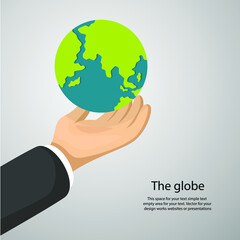 Globe on hand in trendy simple flat style with empty space for your text. Business and finance concept vector  for your design work, presentation, website or others.