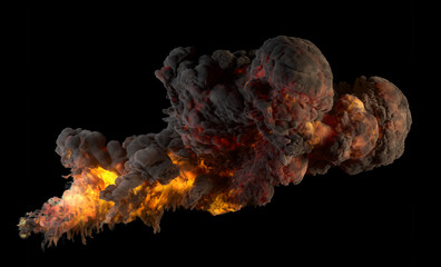 3d render of explosion with smoke and  fire in it on the black background...