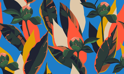 Trendy abstract patroon met pioenrozen. Creatief collage eigentijds naadloos patroon. Modieuze sjabloon voor ontwerp.