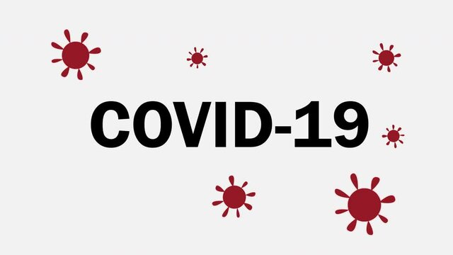 covid-19 text with coronavirus catoon.