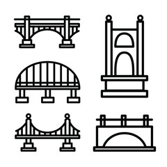 Vector bridge icon set. Various bridges, outline icons. Line with editable stroke