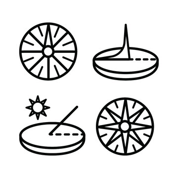 Sundial icons set. Outline set of sundial vector icons isolated on white background