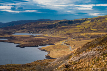 Beautiful landscape scenery on the old man of Storr the landmark in the area of Scottish Highlands