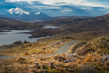 Fototapeta na wymiar Beautiful landscape scenery on the old man of Storr the landmark in the area of Scottish Highlands
