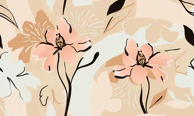 Stickers pour porte Pastel Beau motif floral contemporain sans couture. Modèle à la mode pour la conception. Palette douce et féminine.