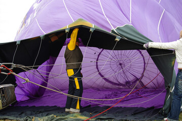 Preparations for inflating the hot air balloon