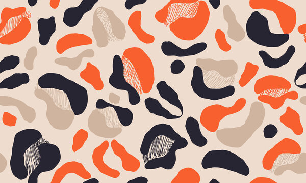 Trendy leopard print vector illustration pattern. Creative collage contemporary seamless pattern.