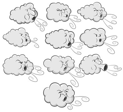 An image of a Cute Cloud Blowing Wind set.