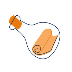 illustration of a bottle with letter, with a cork. sea message