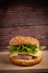 Hamburger hommade on wood background