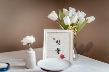 Korean traditional table for first birthday baby