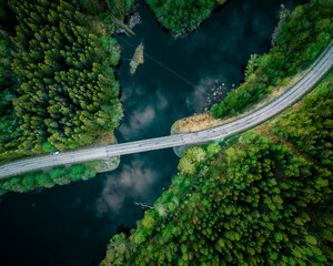 aerial view of lake in the middle of  sweden