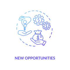 New opportunities blue gradient concept icon. Career challenge. Startup, entrepreneurship. Sharing economy. Business project idea thin line illustration. Vector isolated outline RGB color drawing