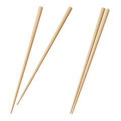 Set of wooden chopsticks, isolated on white background