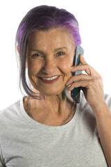 Senior Woman Speaking On Cell Phone. Senior Woman Speaking On Cell Phone And Laughing. Happy Pension - 354656941