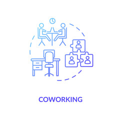 Coworking blue gradient concept icon. Cooperation for startup project. Work space for business partners. Shared workspace idea thin line illustration. Vector isolated outline RGB color drawing