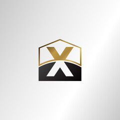 Golden house negative space letter X logo design template concept for business, real estate, hotel, construction and more identity