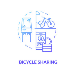 Bicycle sharing blue gradient concept icon. Bike for rent. Eco friendly urban transit. Rental for public transportation idea thin line illustration. Vector isolated outline RGB color drawing