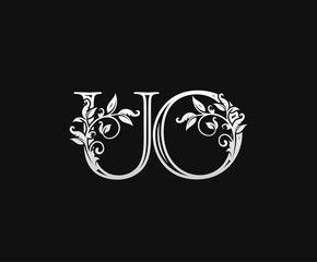 Vintage U, O and UO Letter logo. Graceful Floral Flower Alphabet Mark for letter stamp, weeding card, brand name, Restaurant, Boutique, Hotel.