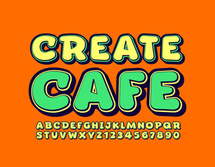 Vector bright logo Creative Cafe with trendy Font. Retro style Alphabet Letters and Numbers