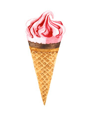 Watercolor illustration of ice cream on a white background