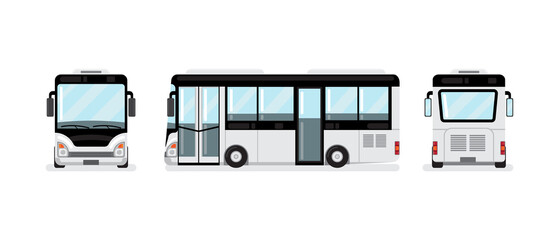 White bus vector, front, side and back view, isolated flat design on white background. © gibustudio