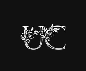 Vintage U, C and UC Letter logo. Graceful Floral Flower Alphabet Mark for letter stamp, weeding card, brand name, Restaurant, Boutique, Hotel.