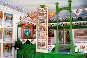 Greece, Karpathos island, interior of local museum with decorative traditional items at Olympos...